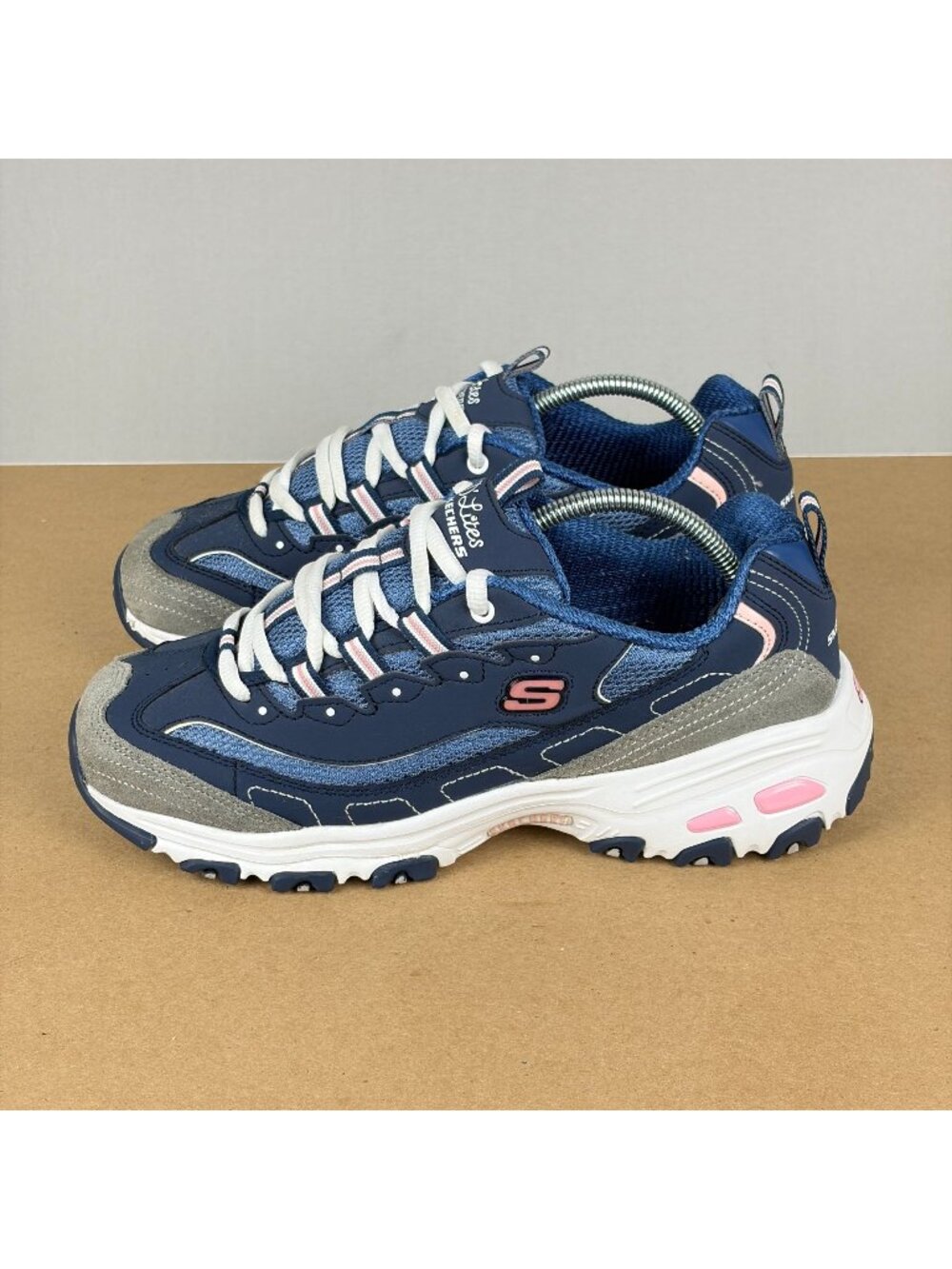 Skechers D'Lites New Journey Athletic Shoes Womens 8 Wide Navy Gray Walking